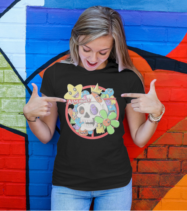 Friends N Monsters Aim Higher Cotton Candy Skull Star Flower T-Shirt