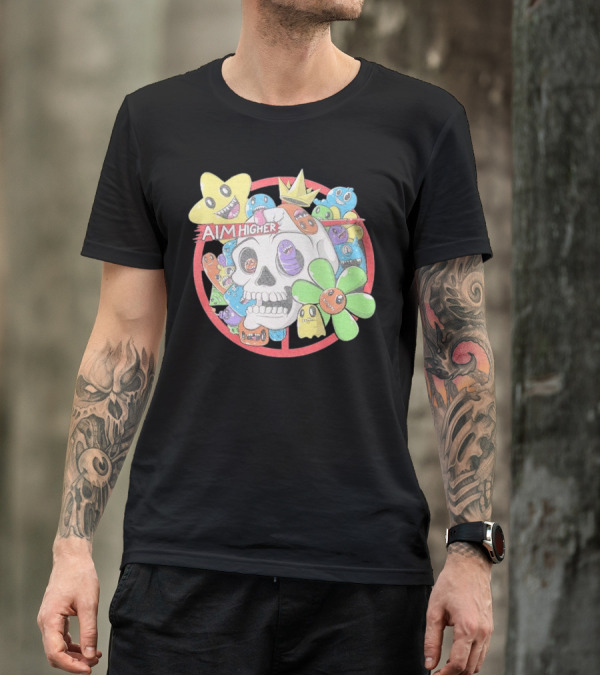 Friends N Monsters Aim Higher Cotton Candy Skull Star Flower T-Shirt