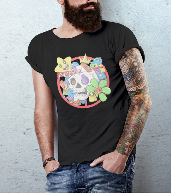 Friends N Monsters Aim Higher Cotton Candy Skull Star Flower T-Shirt
