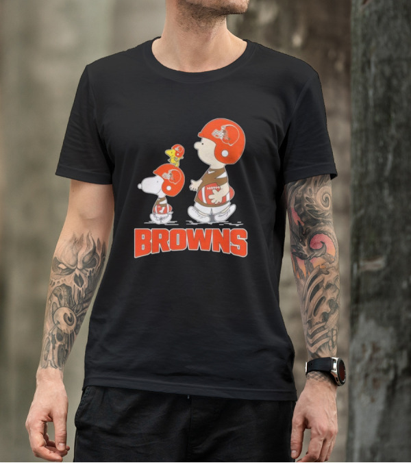 Snoopy Charlie Brown Woodstock Football Browns T-Shirt