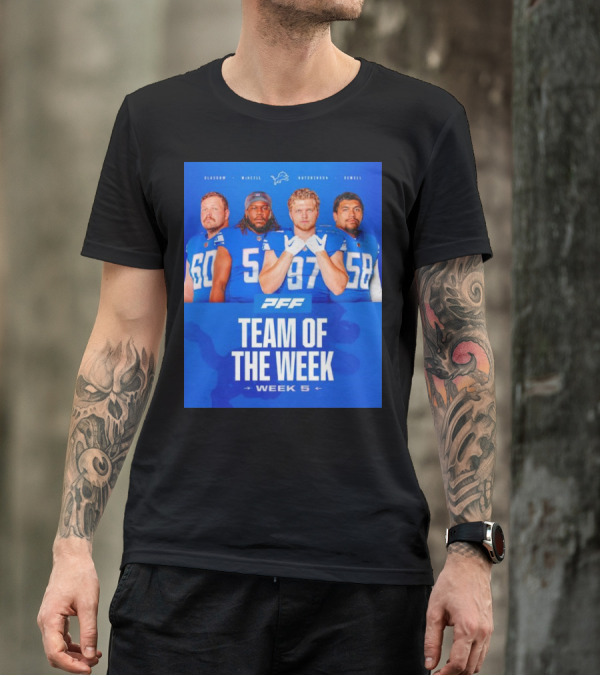 PFF Detroit Lions Glasgow McNeill Hutchinson Sewell Team Of The Week Week 5 T-Shirt