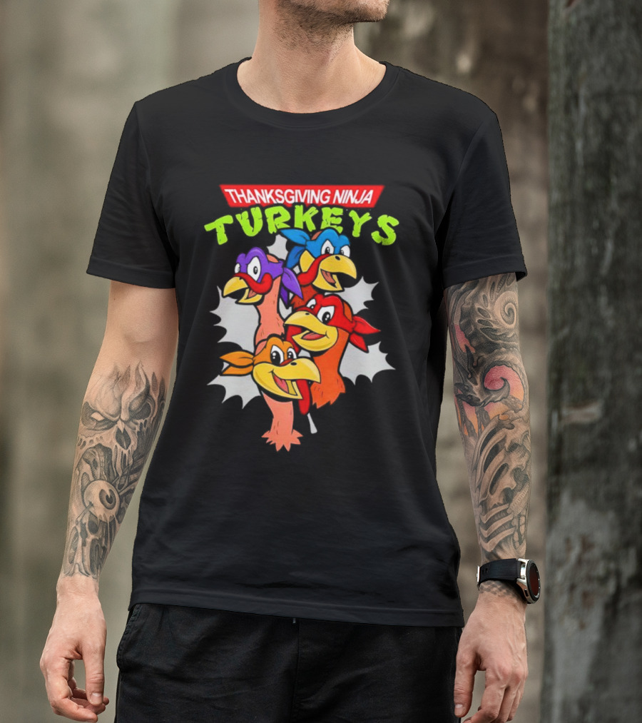 Thanksgiving Ninja Turkeys Cartoon T-Shirt