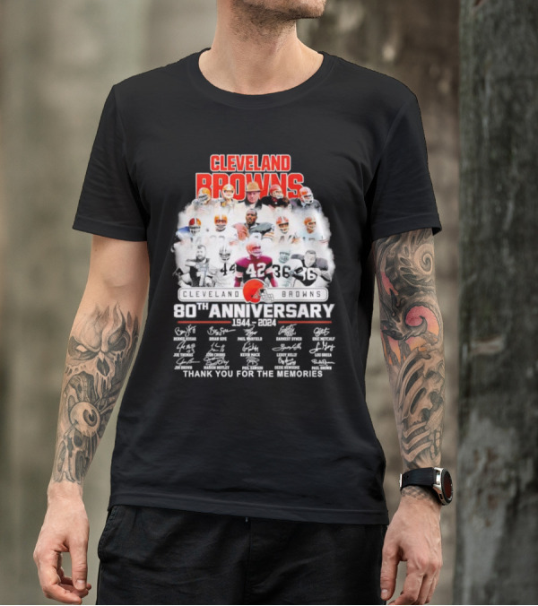 Cleveland Browns 80th Anniversary 1944 2024 Thank You For The Memories Iconic Players And Signatures T-Shirt