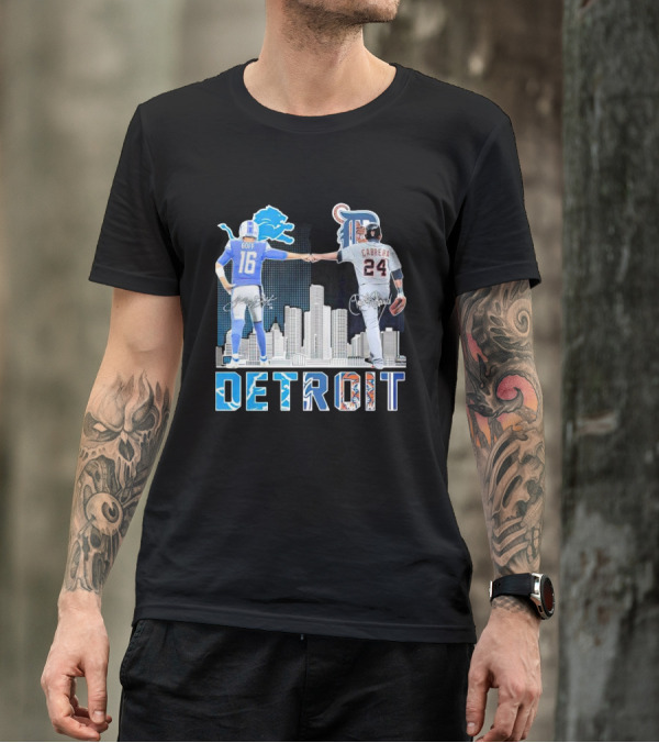 Detroit City Signatures Lions Goff Tigers Cabrera T-Shirt