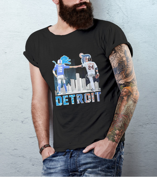 Detroit City Signatures Lions Goff Tigers Cabrera T-Shirt