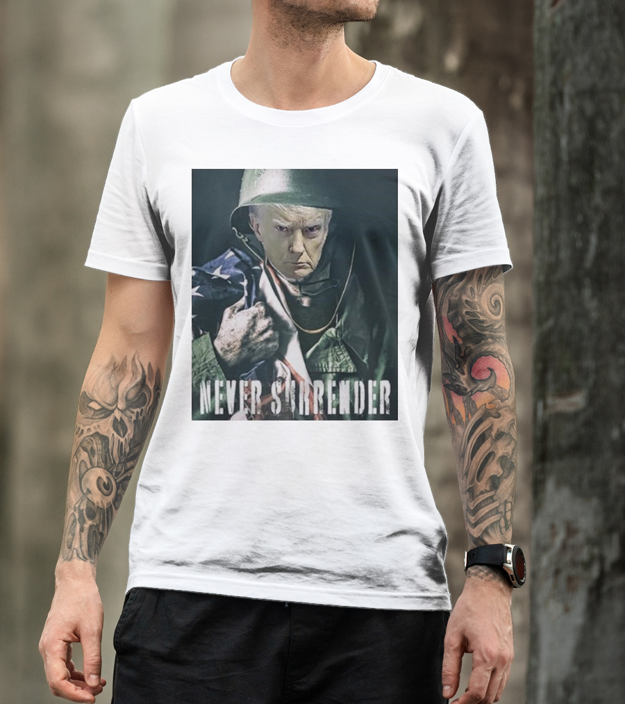 Donald Trump Never Surrender Military Helmet American Flag T-Shirt