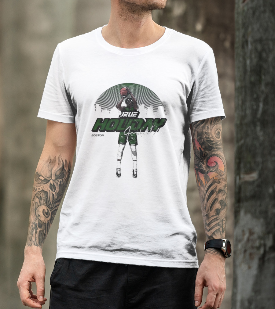 Jrue Holiday Boston Celtics Skyline Basketball Signature T-Shirt