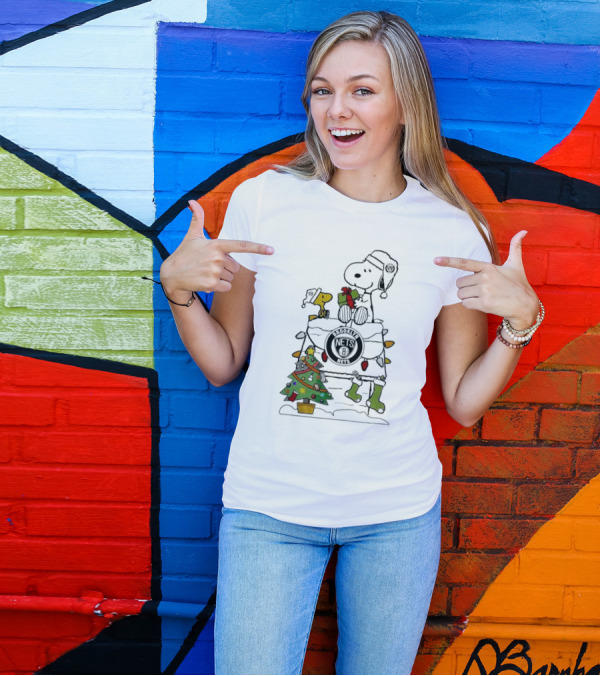 Snoopy Woodstock Christmas Igloo Brooklyn Nets Holiday Scene T-Shirt