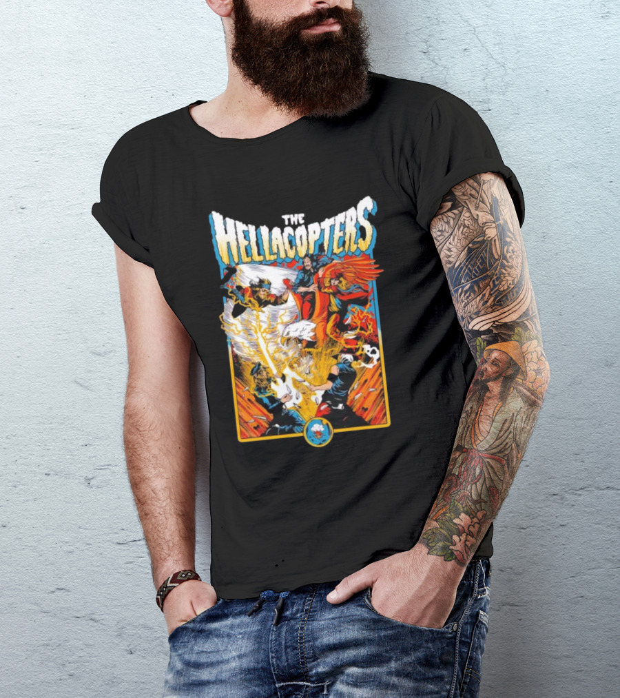 The Hellacopters Superhero Comic Rock Battle Machado T-Shirt