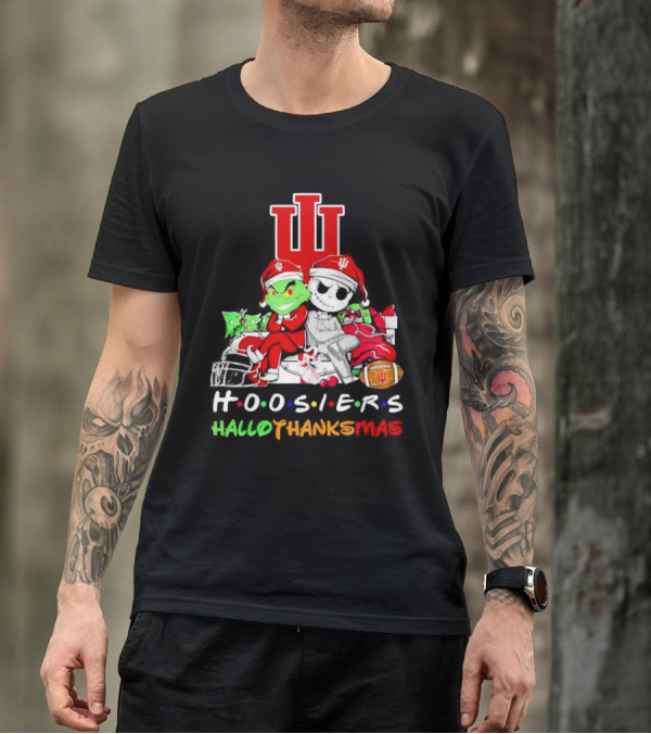 Hoosiers Grinch And Jack Skellington HalloThanksMas T-Shirt
