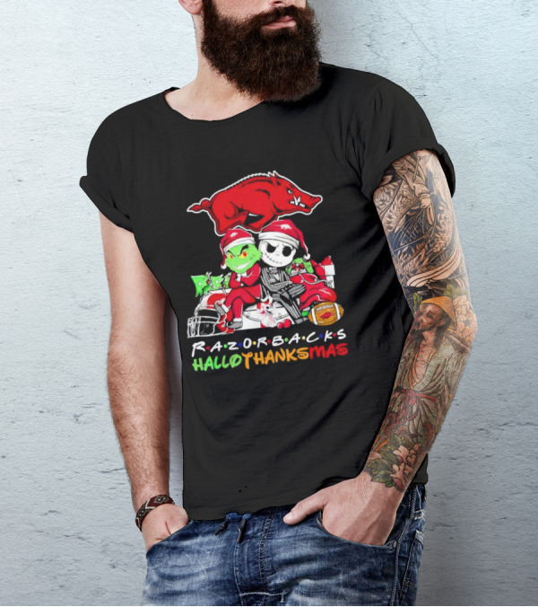 Razorbacks Grinch Jack Skellington Friends HalloThanksMas T-Shirt