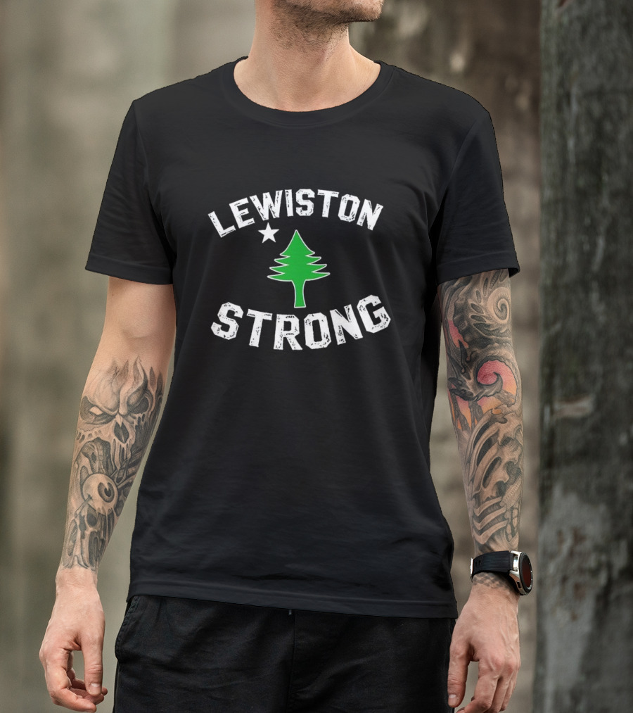 Lewiston Strong Pine Tree And Star Maine T-Shirt