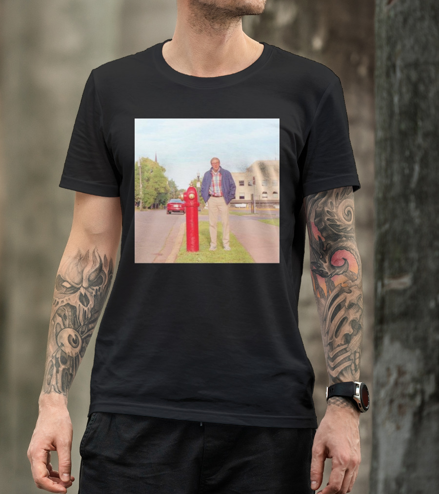 Joe Pera Next To Red Fire Hydrant On Street With Red Car In Background T-Shirt