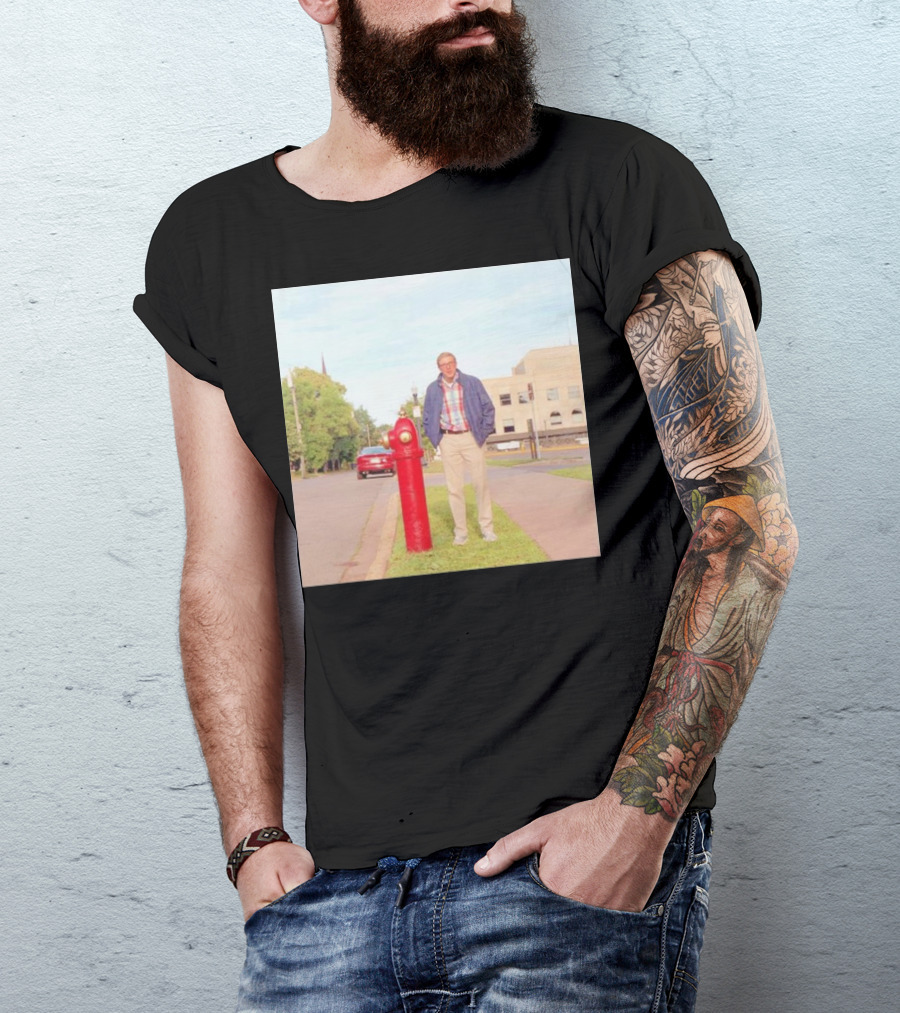 Joe Pera Next To Red Fire Hydrant On Street With Red Car In Background T-Shirt