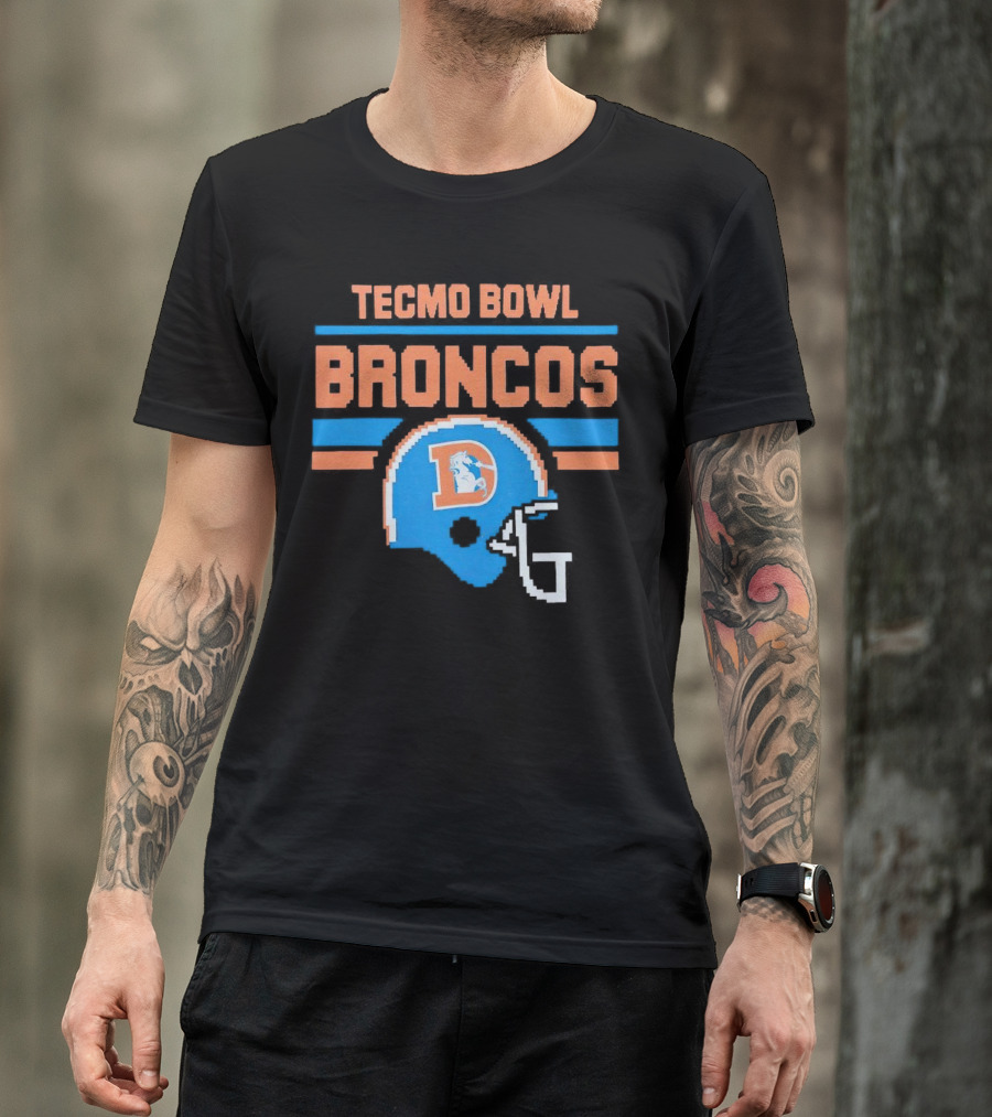 Tecmo Bowl Denver Broncos Retro Helmet Pixel T-Shirt
