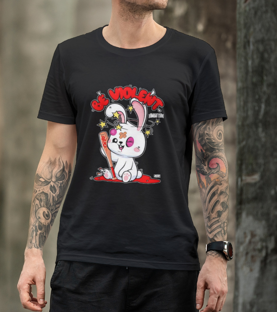 Blackpool Combat Club Be Violent Bunny With Bat And Stars T-Shirt