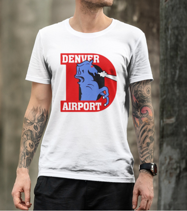 Denver Airport Blue Mustang Icon With Red Letter D T-Shirt