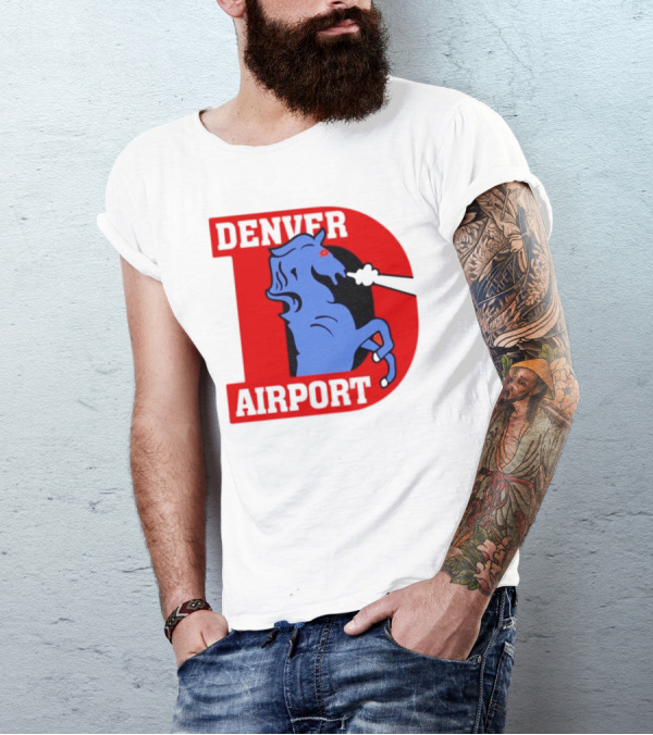 Denver Airport Blue Mustang Icon With Red Letter D T-Shirt