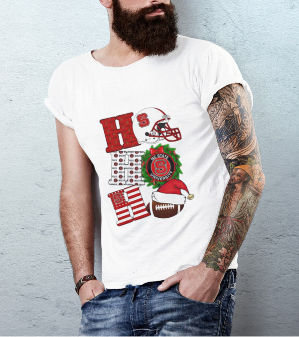 NC State Wolfpack University Christmas Football Helmet Text T-Shirt