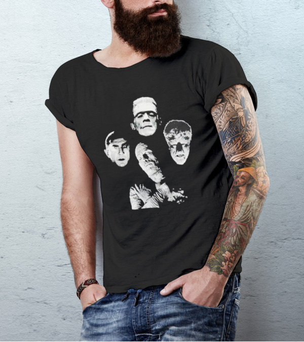 Rock Rebel Monster Dracula Frankenstein Mummy Wolfman Horror Band T-Shirt