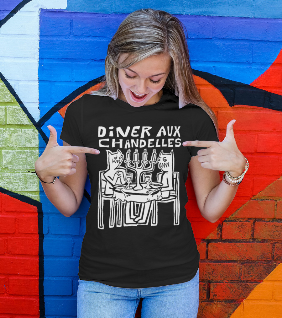 DINER AUX CHANDELLES DINNER MONSTERS CANDLELIGHT WOODCUT T-Shirt