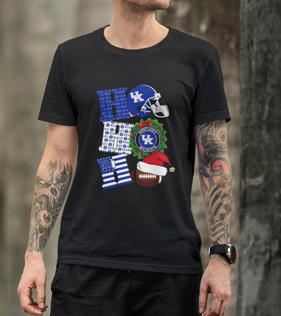 Kentucky Wildcats Ho Ho Ho Football Helmet Wreath Christmas T-Shirt