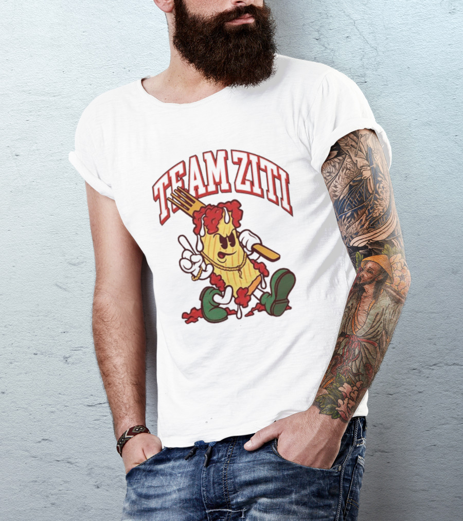 Team Ziti Pasta Character With Fork And Sauce T-Shirt