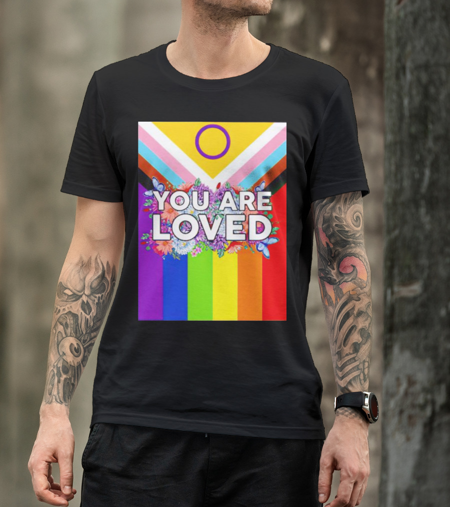 You Are Loved Pride Flag Flowers And Butterflies T-Shirt