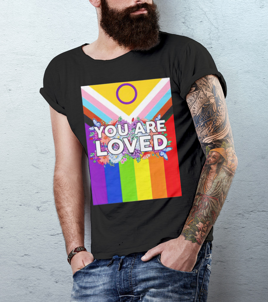 You Are Loved Pride Flag Flowers And Butterflies T-Shirt