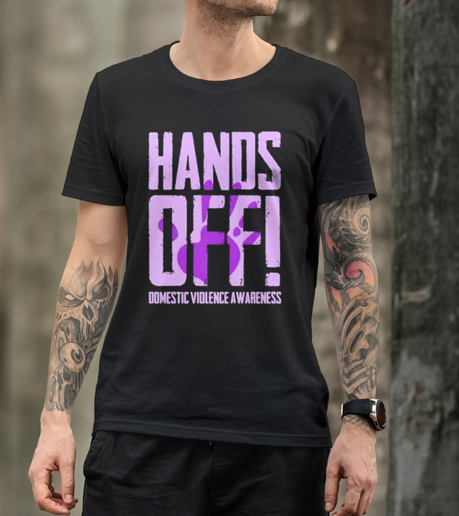 HANDS OFF DOMESTIC VIOLENCE AWARENESS PURPLE HANDPRINT T-Shirt