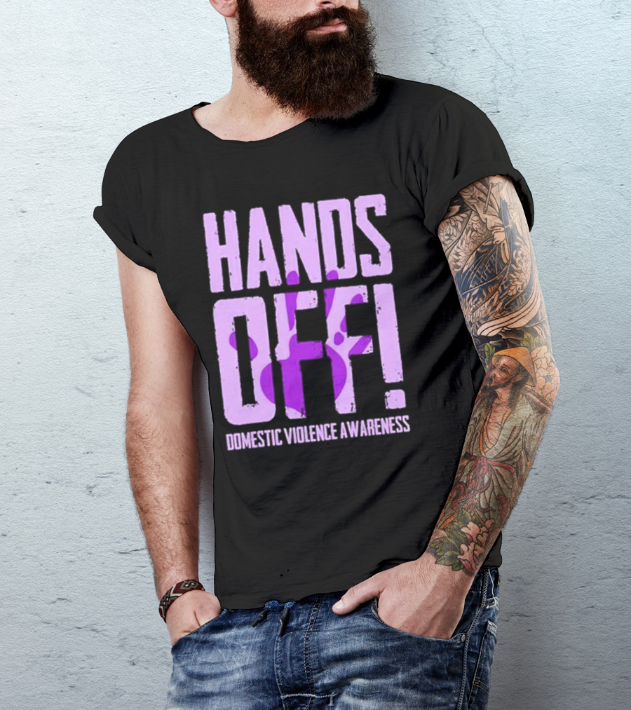 HANDS OFF DOMESTIC VIOLENCE AWARENESS PURPLE HANDPRINT T-Shirt