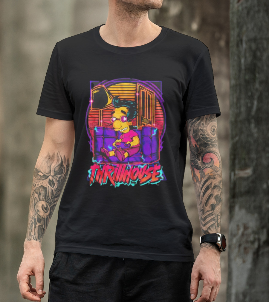 Milhouse Van Houten Thrillhouse Retro Gaming Neon Scene T-Shirt