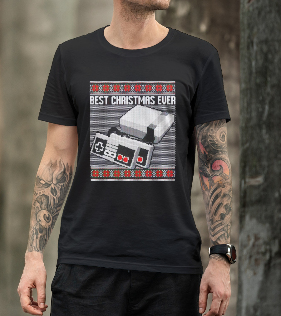 Nintendo NES Console Pixel Art Best Christmas Ever Retro Gaming Holiday T-Shirt