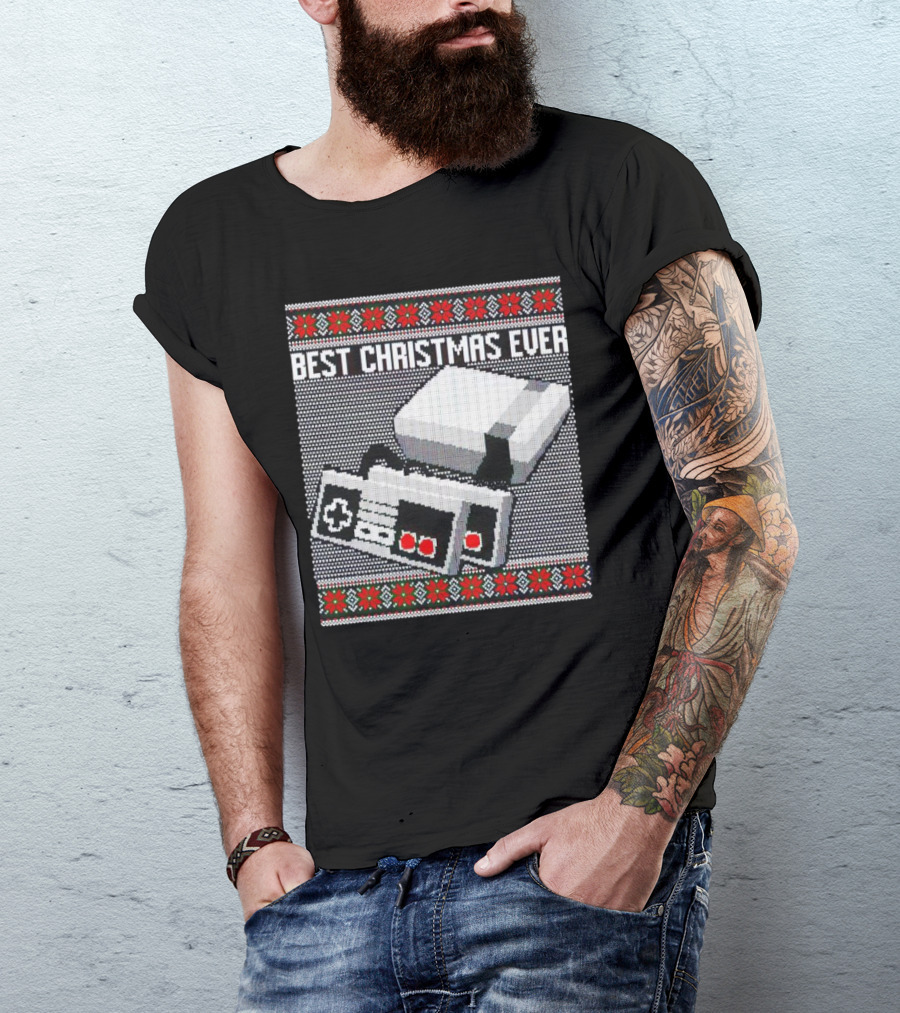 Nintendo NES Console Pixel Art Best Christmas Ever Retro Gaming Holiday T-Shirt