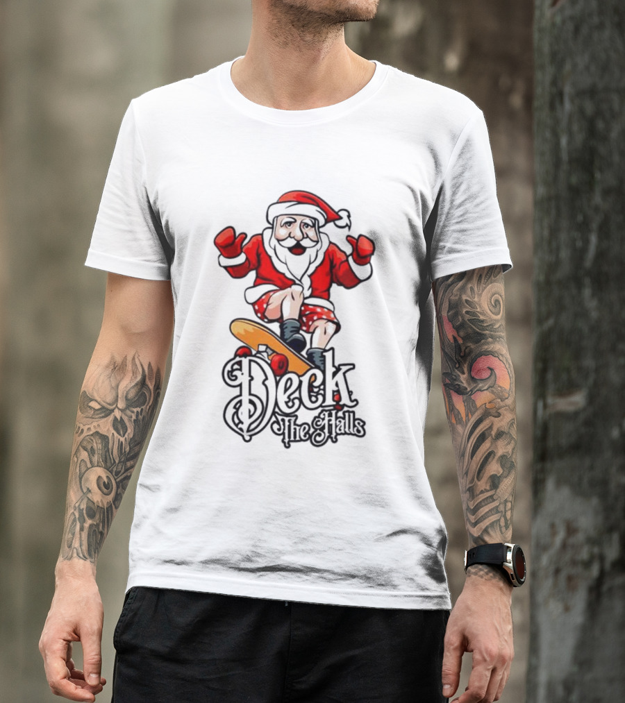 Skateboarding Santa Claus Deck The Halls Christmas Holiday Fun T-Shirt