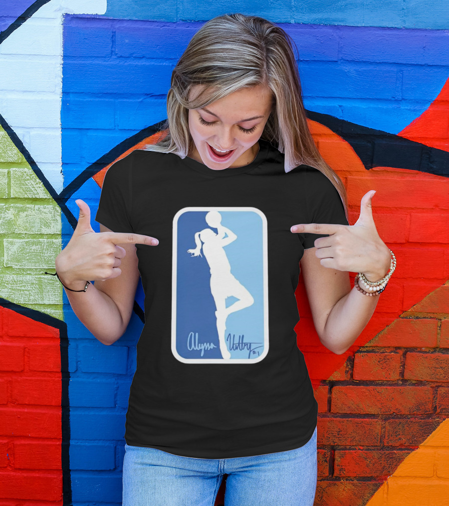 Alyssa Ustby #1 Basketball Silhouette Icon Blue Rectangle T-Shirt