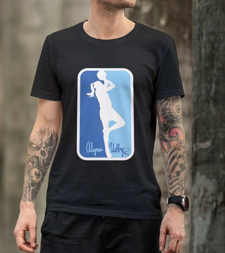 Alyssa Ustby #1 Basketball Silhouette Icon Blue Rectangle T-Shirt