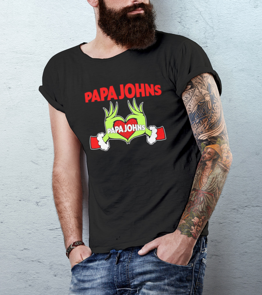 Papa Johns Grinch Hands Heart Christmas T-Shirt