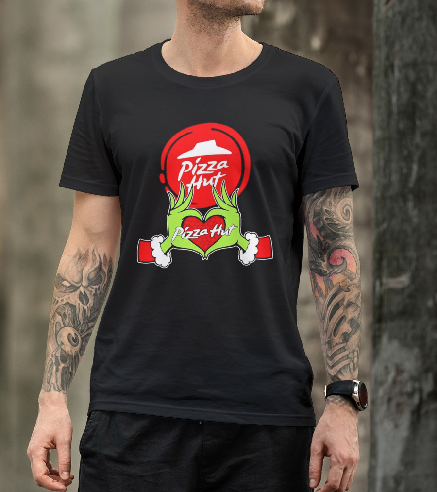 Pizza Hut Christmas Grinch Hands Heart T-Shirt
