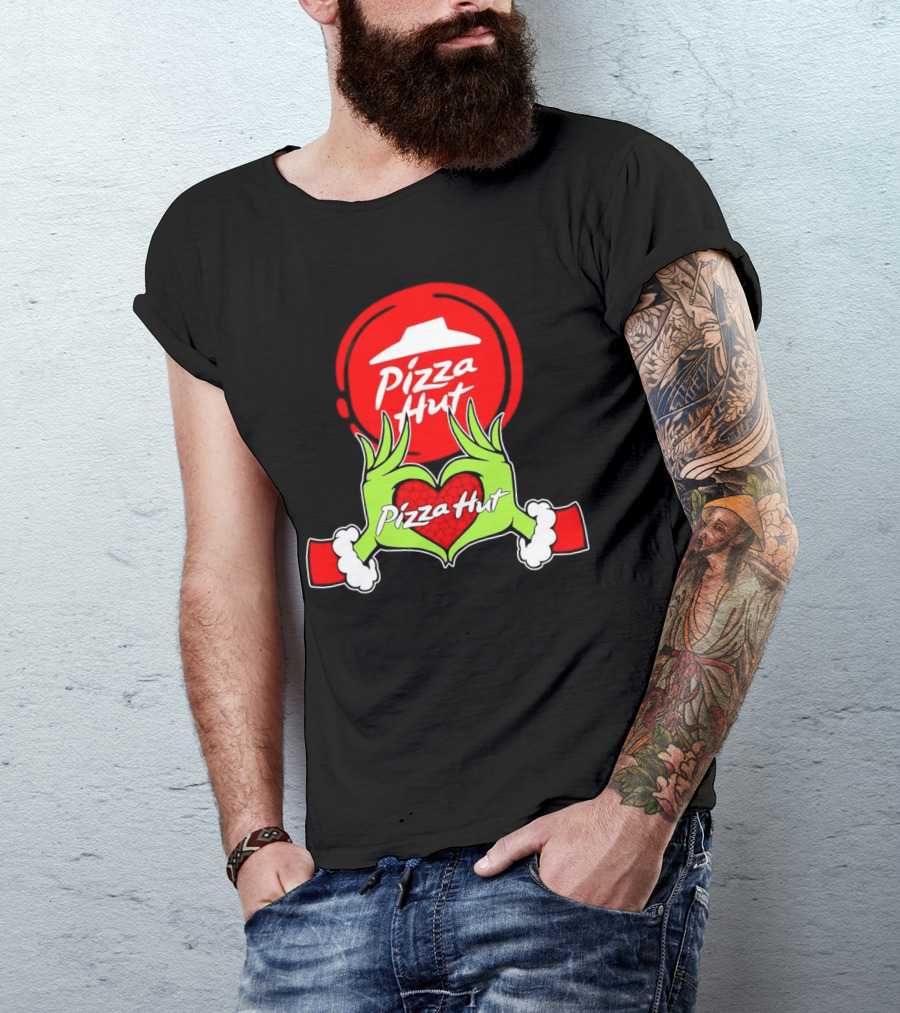 Pizza Hut Christmas Grinch Hands Heart T-Shirt