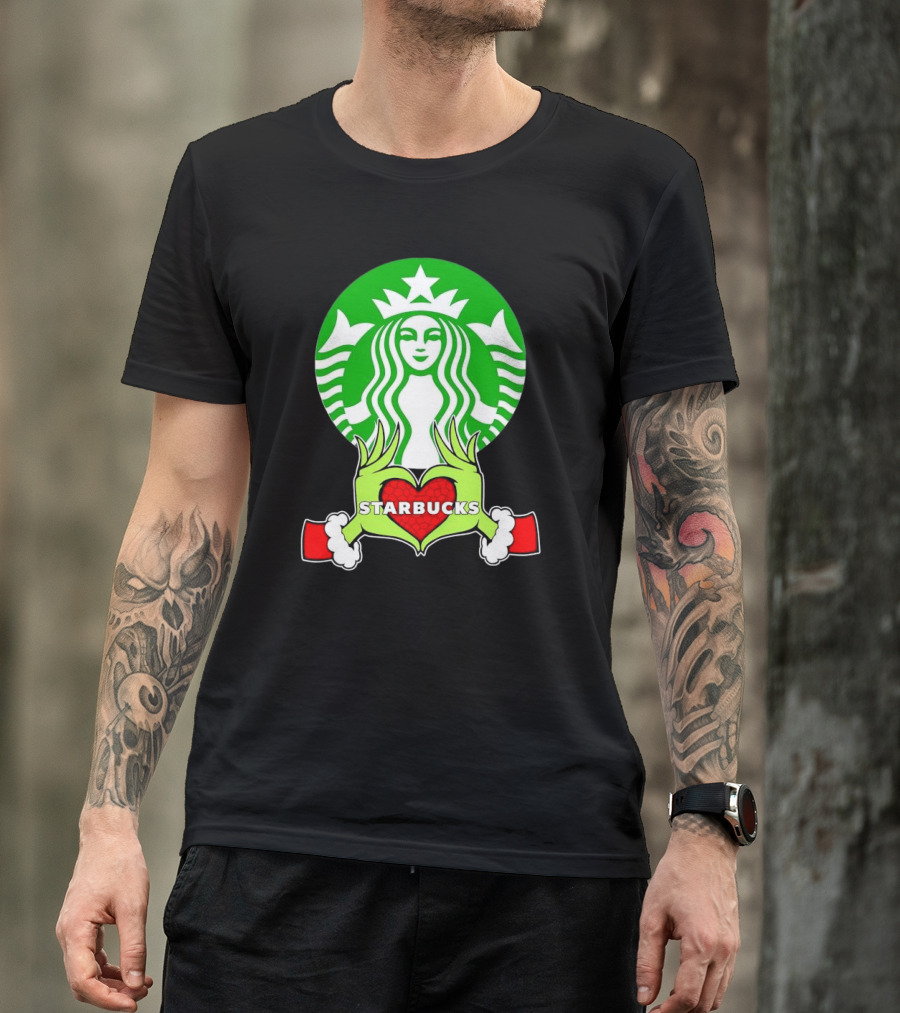Grinch Hands Holding Heart Starbucks Christmas T-Shirt
