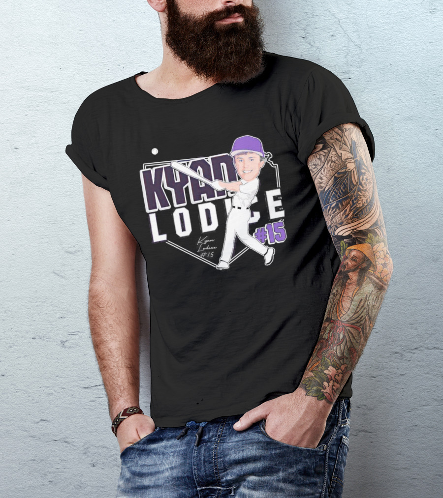 Kyan Lodice Caricature Signature Baseball #15 Purple Cap T-Shirt