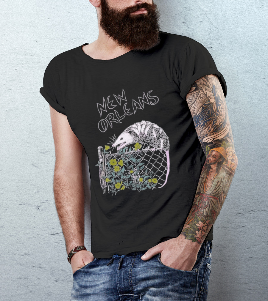 New Orleans Possum On Fence With Flowers T-Shirt