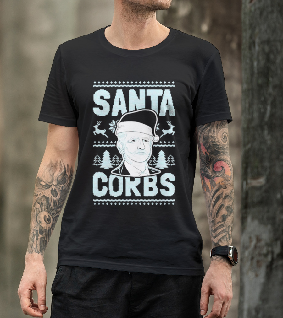 Santa Corbs Christmas Reindeer Trees And Santa Hat T-Shirt