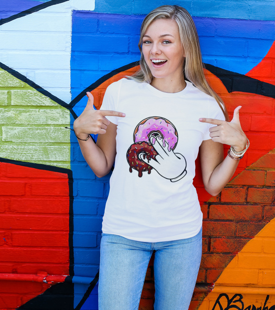 2 Pink Donuts 1 Brown Donut Animated Hand Gesture T-Shirt