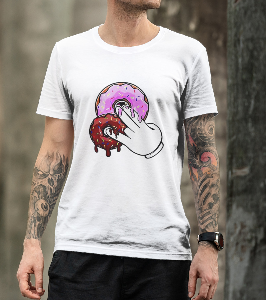 2 Pink Donuts 1 Brown Donut Animated Hand Gesture T-Shirt