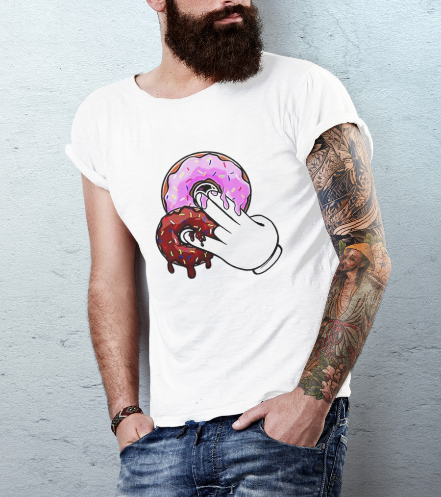 2 Pink Donuts 1 Brown Donut Animated Hand Gesture T-Shirt