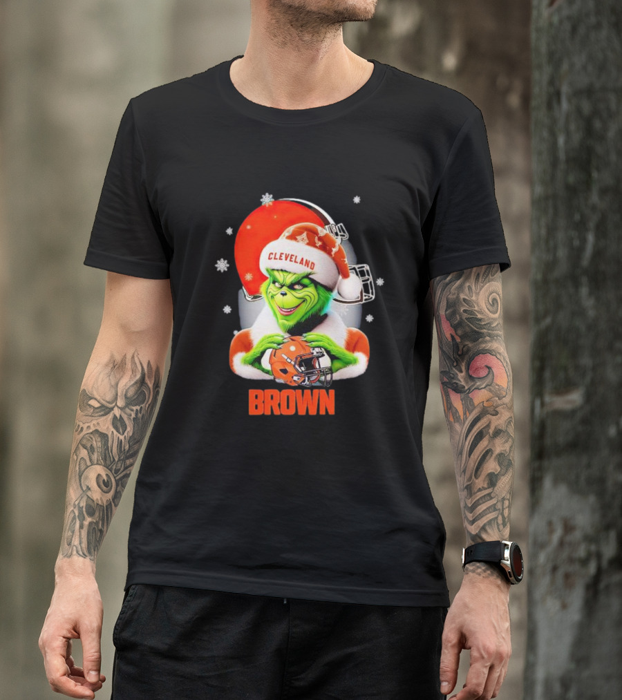 Grinch Cleveland Browns Christmas Football Snowflakes T-Shirt