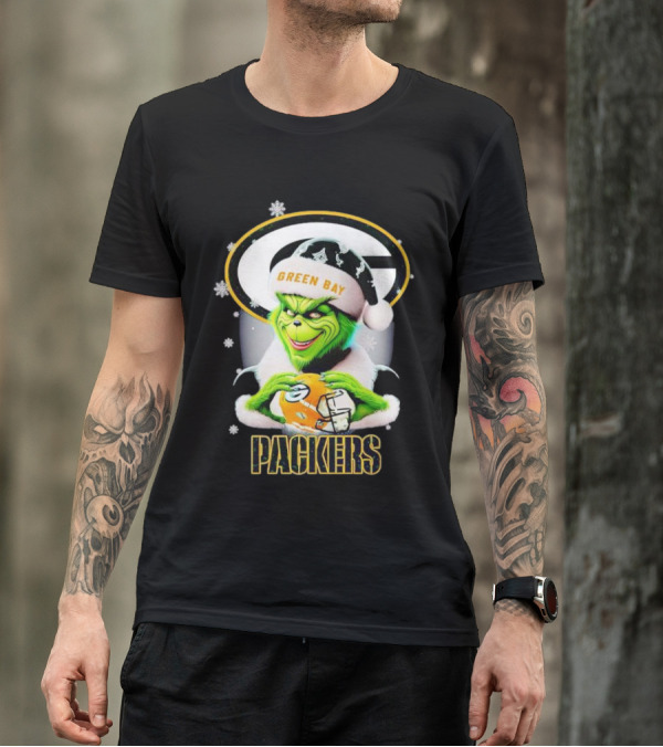 Green Bay Packers Grinch Christmas Fan Art Snowflakes Helmet T-Shirt