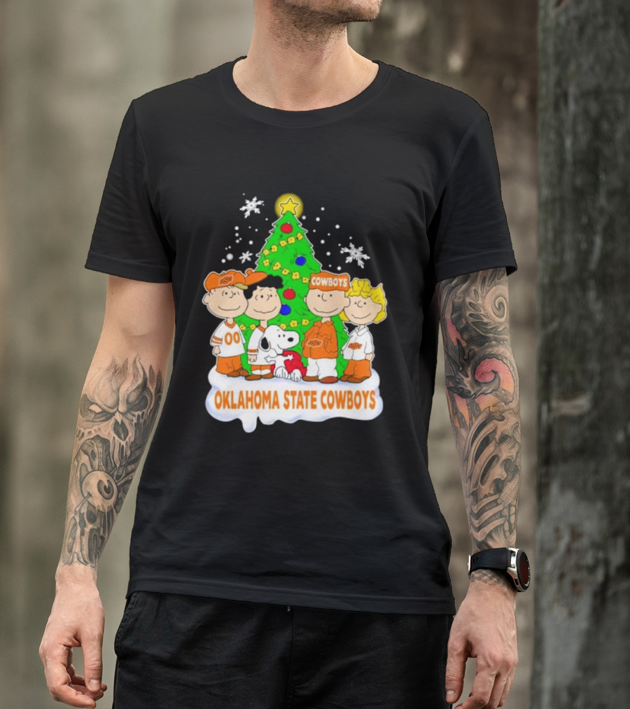 Peanuts Characters Oklahoma State Cowboys Christmas Tree T-Shirt